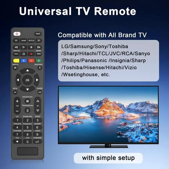 Alt view image 2 of 7 - 2 Pack Universal-TV-Remote-Control Compatible with Vizio, Hisense, Sony, TCL, Samsung, LG, Philips, Onn, Sharp, RCA, Element, Westinghouse, Sanyo TV and More Brand Smart TVs