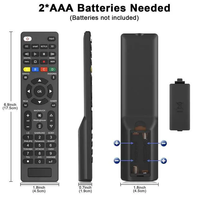 Alt view image 3 of 7 - 2 Pack Universal-TV-Remote-Control Compatible with Vizio, Hisense, Sony, TCL, Samsung, LG, Philips, Onn, Sharp, RCA, Element, Westinghouse, Sanyo TV and More Brand Smart TVs