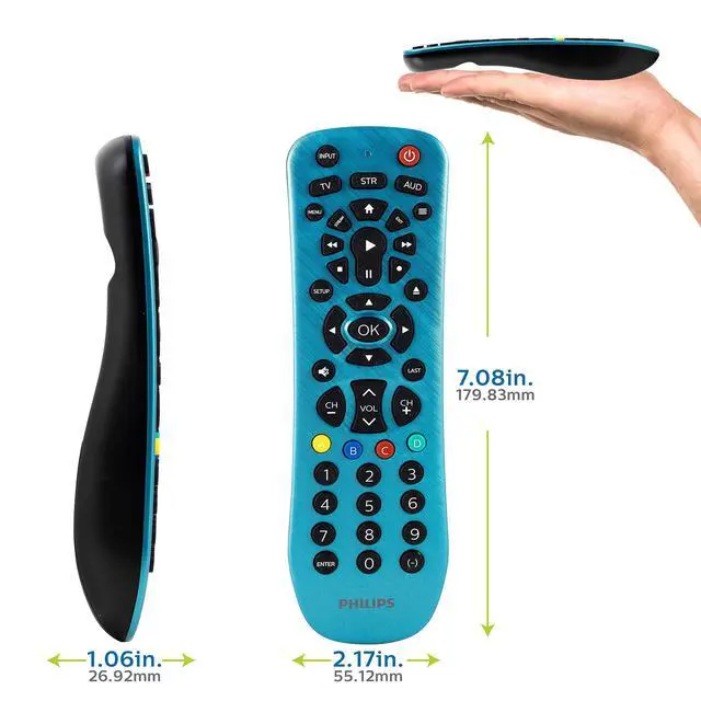 Alt view image 2 of 6 - Universal Remote Control Replacement for Samsung, Vizio, LG, Sony, Sharp, Roku, Apple TV, RCA, Panasonic, Smart TVs, Streaming Players, Blu-ray, DVD, Simple Setup, 3 Device, Blue, SRP3249B/27
