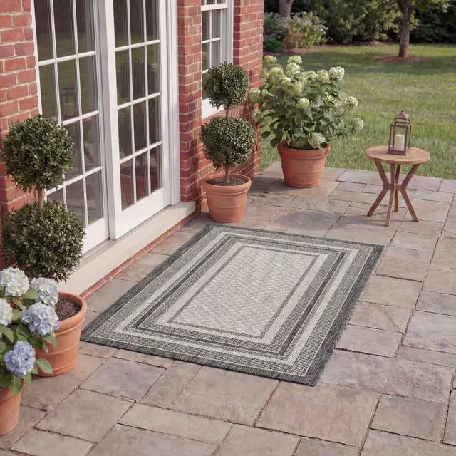 Main image of Courtyard Collection 2' x 3'7' Light Grey/Black CY8475 Indoor/ Outdoor Patio Backyard Mudroom Accent Rug