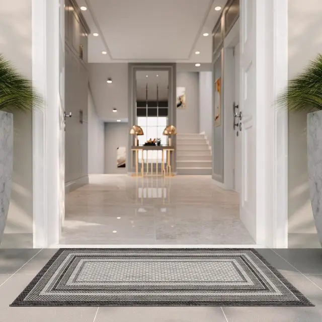 Alt view image 4 of 5 - Courtyard Collection 2' x 3'7' Light Grey/Black CY8475 Indoor/ Outdoor Patio Backyard Mudroom Accent Rug