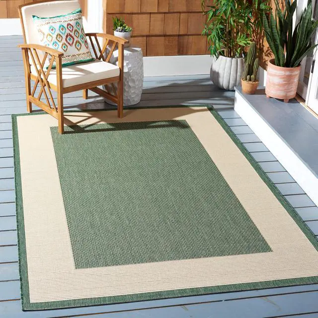 Main image of Courtyard Collection 2'7" x 5' Dark Green/Beige CY7987 Indoor/ Outdoor Waterproof Easy Cleaning Patio Backyard Mudroom Area Rug