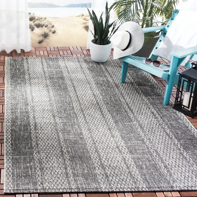 Main image of Washable Rug Outdoor Courtyard Collection - 5'3" x 7'7", Light Grey & Black, Non-Shedding & Easy Cleaning, Ideal for Patio, Backyard, Mudroom (CY8736-37612)