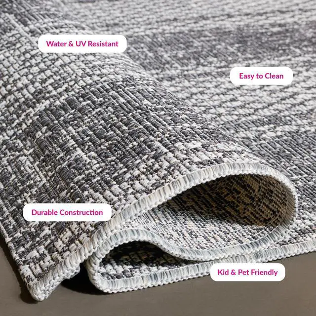 Alt view image 3 of 5 - Washable Rug Outdoor Courtyard Collection - 5'3" x 7'7", Light Grey & Black, Non-Shedding & Easy Cleaning, Ideal for Patio, Backyard, Mudroom (CY8736-37612)