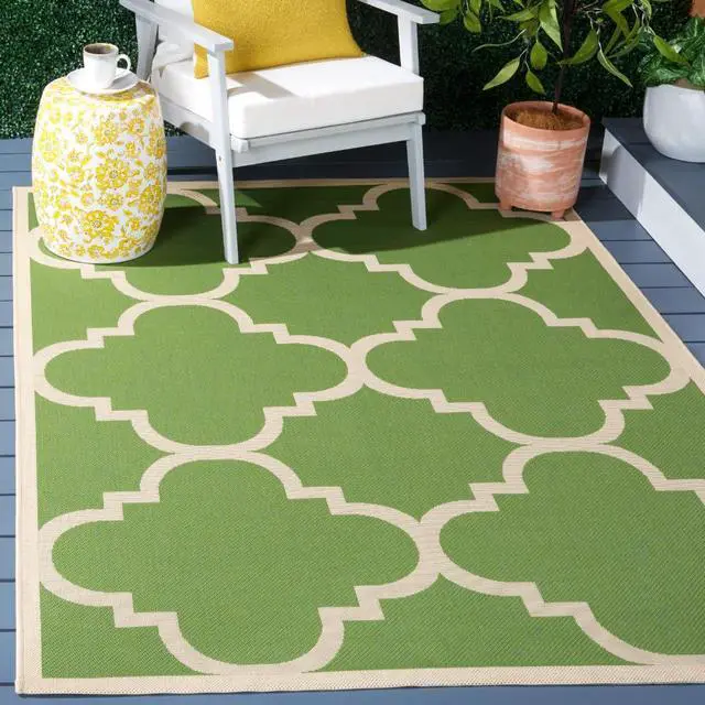Main image of Washable Rug Outdoor Courtyard Collection - 4' x 5'7", Green & Beige, Non-Shedding & Easy Cleaning, Ideal for Patio, Backyard, Mudroom (CY6243-244)