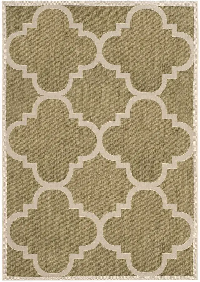 Alt view image 2 of 4 - Washable Rug Outdoor Courtyard Collection - 4' x 5'7", Green & Beige, Non-Shedding & Easy Cleaning, Ideal for Patio, Backyard, Mudroom (CY6243-244)