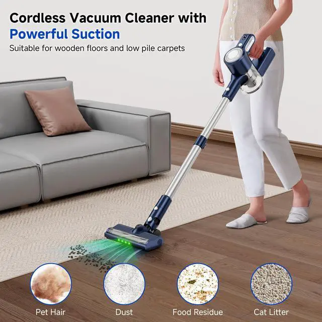 Alt view image 2 of 7 - Cordless Vacuum Cleaner: Powerful Suction Stick Vacuum, Anti-Tangle Brush