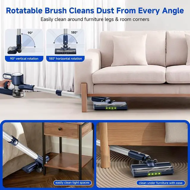 Alt view image 4 of 7 - Cordless Vacuum Cleaner: Powerful Suction Stick Vacuum, Anti-Tangle Brush