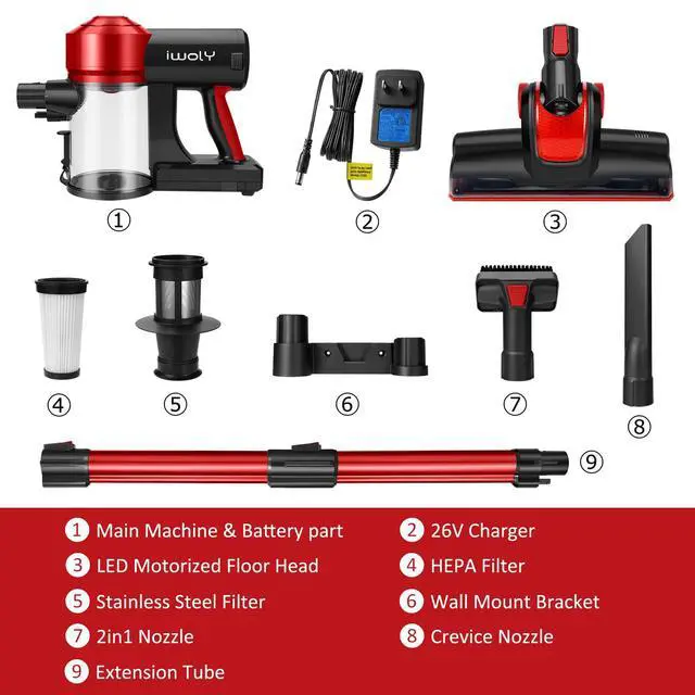 Alt view image 7 of 7 - C150 Cordless Vacuum Cleaner with 2200mAh Rechargeable Battery, 18000Pa Cyclone Vacuum with HEPA Filter, Lightweight Portable Handheld Stick Vacuum for Home Hard Floor Car Cleaning