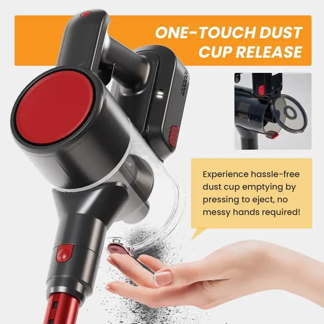 Alt view image 4 of 7 - Cordless Vacuum Cleaner, Removable Stick Vacuum with LED Touch Screen, Self-Standing, 35Mins Runtime, Lightweight Handheld for Pet Hair, Hard Floor, Carpet