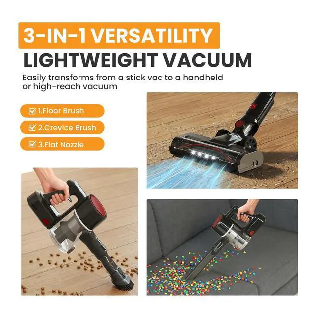 Alt view image 3 of 7 - Cordless Vacuum Cleaner, Removable Stick Vacuum with LED Touch Screen, Self-Standing, 35Mins Runtime, Lightweight Handheld for Pet Hair, Hard Floor, Carpet