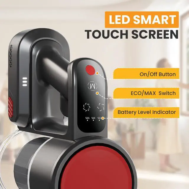 Alt view image 6 of 7 - Cordless Vacuum Cleaner, Removable Stick Vacuum with LED Touch Screen, Self-Standing, 35Mins Runtime, Lightweight Handheld for Pet Hair, Hard Floor, Carpet