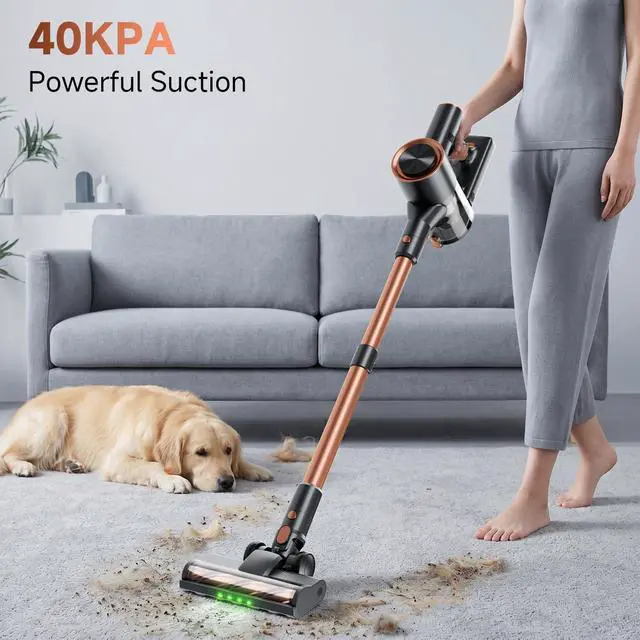Alt view image 2 of 7 - Cordless Stick Vacuum Cleaner - 40KPA Powerful Suction Vacuum with 45 Min Runtime, Detachable Battery, Anti-Tangle & 1.5L Dust Cup, 8 in 1 Vacuum Cleaner for Pet Hair, Carpet, HardFloor, Gold