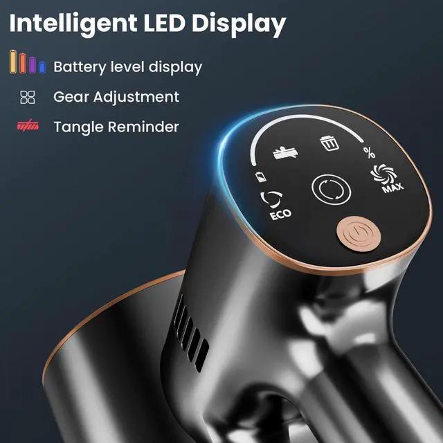 Alt view image 5 of 7 - Cordless Stick Vacuum Cleaner - 40KPA Powerful Suction Vacuum with 45 Min Runtime, Detachable Battery, Anti-Tangle & 1.5L Dust Cup, 8 in 1 Vacuum Cleaner for Pet Hair, Carpet, HardFloor, Gold