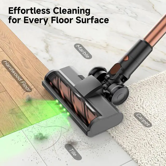 Alt view image 7 of 7 - Cordless Stick Vacuum Cleaner - 40KPA Powerful Suction Vacuum with 45 Min Runtime, Detachable Battery, Anti-Tangle & 1.5L Dust Cup, 8 in 1 Vacuum Cleaner for Pet Hair, Carpet, HardFloor, Gold