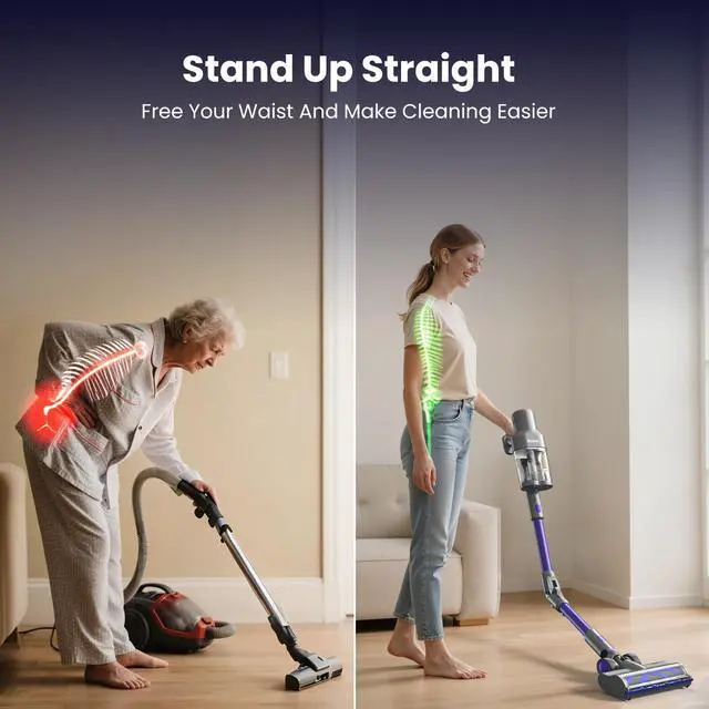 Alt view image 3 of 7 - Cordless Vacuum Cleaner JQ02,450W 45KPA Full-Size Stick Cleaner with 800ML Dual-Layer Cyclone Dust Cup,HEPAFiltration,Lightweight&Low Noise for HardFloor,Pet,CarpetsPurple