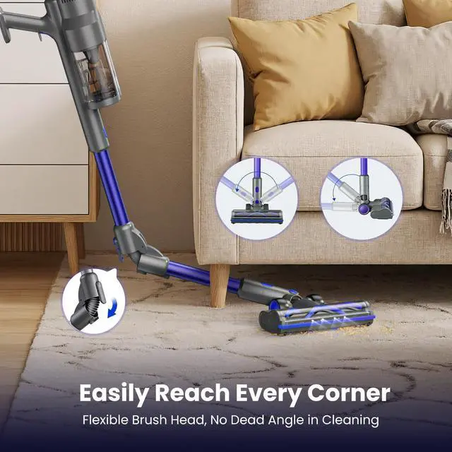 Alt view image 5 of 7 - Cordless Vacuum Cleaner JQ02,450W 45KPA Full-Size Stick Cleaner with 800ML Dual-Layer Cyclone Dust Cup,HEPAFiltration,Lightweight&Low Noise for HardFloor,Pet,CarpetsPurple