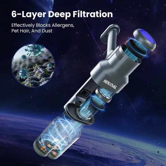 Alt view image 7 of 7 - Cordless Vacuum Cleaner JQ02,450W 45KPA Full-Size Stick Cleaner with 800ML Dual-Layer Cyclone Dust Cup,HEPAFiltration,Lightweight&Low Noise for HardFloor,Pet,CarpetsPurple