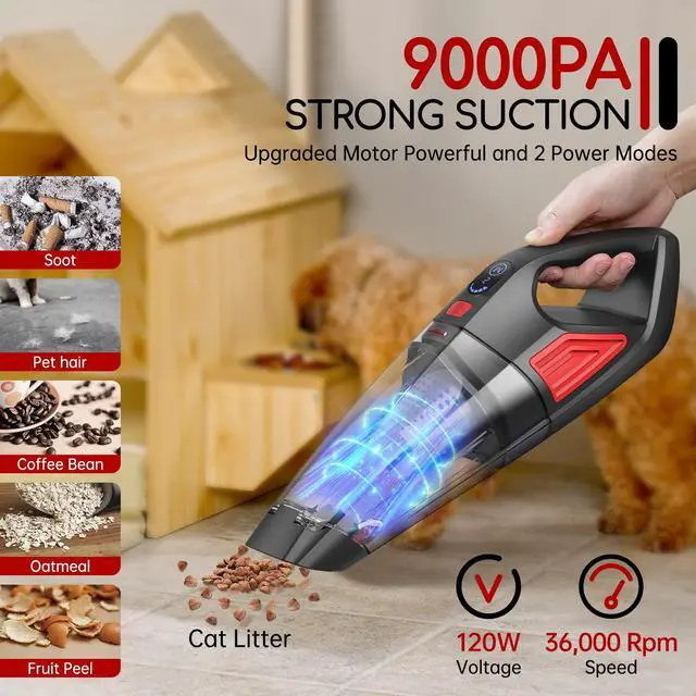 Alt view image 2 of 7 - Handheld Vacuum Cordless, 9000PA Hand Held Car Vacuum Cleaner Rechargeable, 3 in 1 Portable Hand Vacuum with LED Light & USB Charge Portable Car Vacuum Cleaner Filter for Home Office, Car, Pets