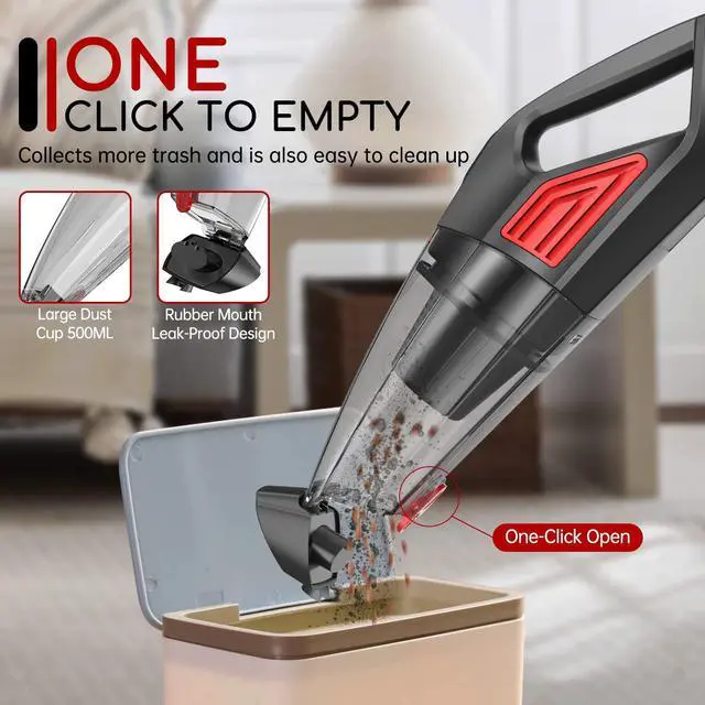 Alt view image 3 of 7 - Handheld Vacuum Cordless, 9000PA Hand Held Car Vacuum Cleaner Rechargeable, 3 in 1 Portable Hand Vacuum with LED Light & USB Charge Portable Car Vacuum Cleaner Filter for Home Office, Car, Pets