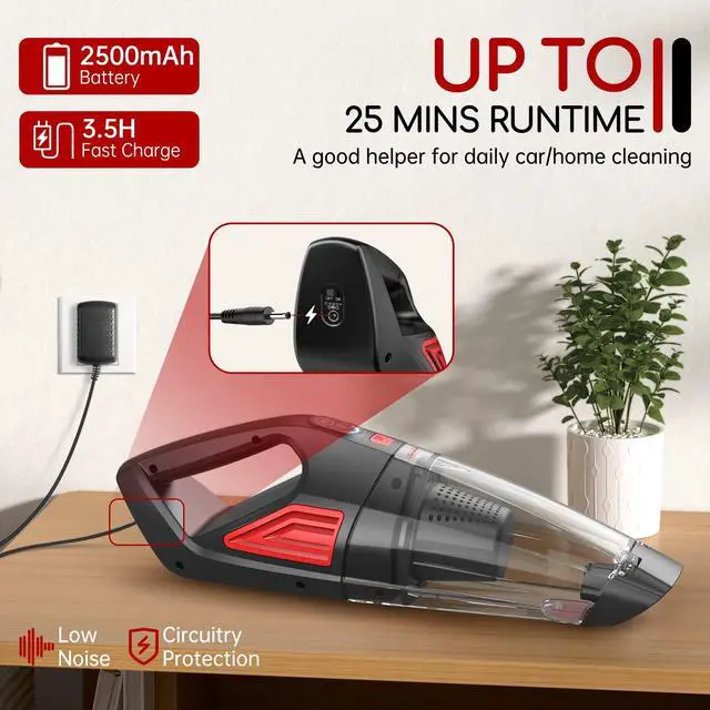 Alt view image 5 of 7 - Handheld Vacuum Cordless, 9000PA Hand Held Car Vacuum Cleaner Rechargeable, 3 in 1 Portable Hand Vacuum with LED Light & USB Charge Portable Car Vacuum Cleaner Filter for Home Office, Car, Pets