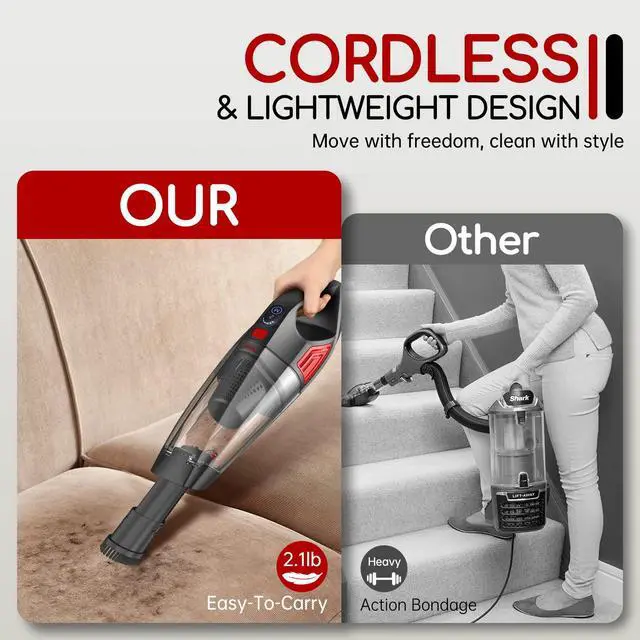 Alt view image 6 of 7 - Handheld Vacuum Cordless, 9000PA Hand Held Car Vacuum Cleaner Rechargeable, 3 in 1 Portable Hand Vacuum with LED Light & USB Charge Portable Car Vacuum Cleaner Filter for Home Office, Car, Pets