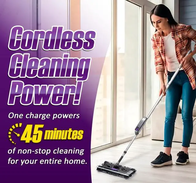 Alt view image 3 of 5 - Swivel Sweeper Max - Cordless Electric Floor and Carpet Sweeper with Rotating Brush for Efficient Cleaning, Quad Brush Technology- Purple
