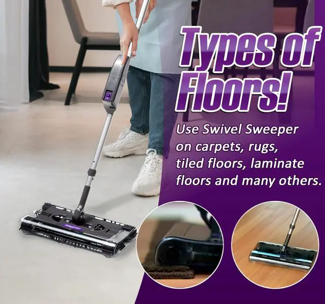 Alt view image 5 of 5 - Swivel Sweeper Max - Cordless Electric Floor and Carpet Sweeper with Rotating Brush for Efficient Cleaning, Quad Brush Technology- Purple