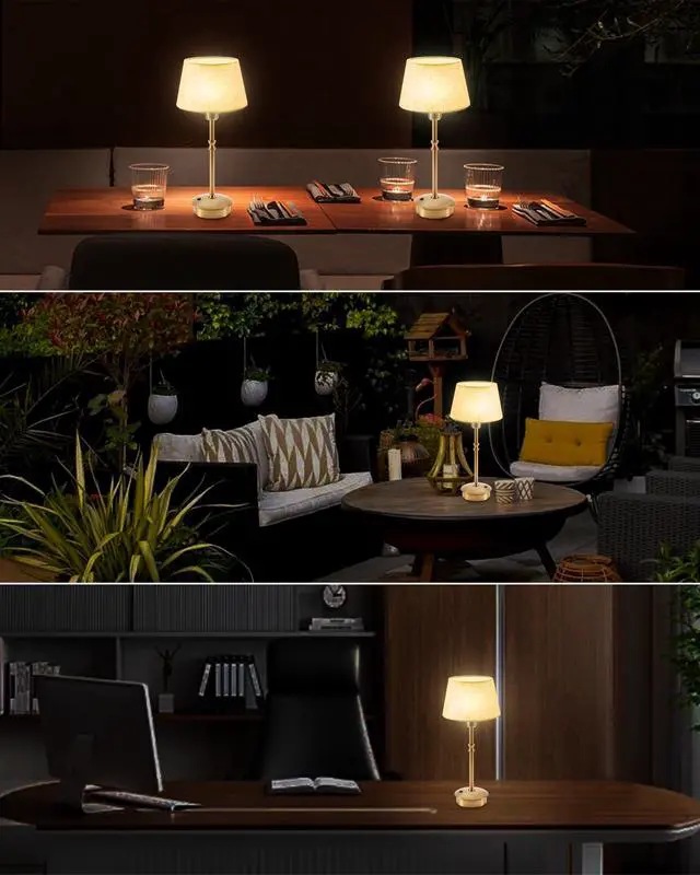 Alt view image 2 of 7 - Cordless Lamp Rechargeable Table Lamps, 5000mAh Battery Operated Lights, 3 Level Brightness Dimmable, Portable Night Bedside Light for Patio, Restaurant, Dining, Fabric Shade, Antique Brass
