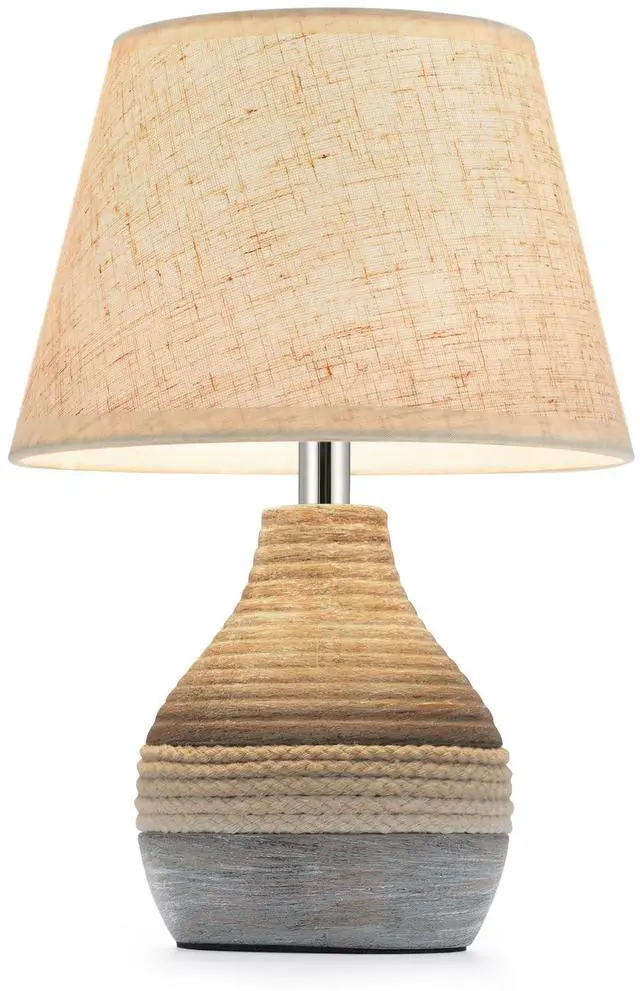 Main image of 10" H Small Rechargeable Cordless Ceramic Table Lamp with Remote, RGB & Warm White Light, Timer & Dimmer, Battery Table Lamp with Linen Shade for Patio, Bedroom, Living Room, Dining Table