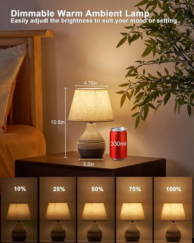 Alt view image 5 of 7 - 10" H Small Rechargeable Cordless Ceramic Table Lamp with Remote, RGB & Warm White Light, Timer & Dimmer, Battery Table Lamp with Linen Shade for Patio, Bedroom, Living Room, Dining Table