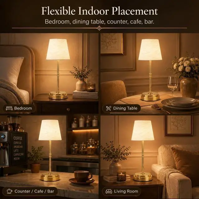 Alt view image 7 of 7 - Rechargeable Cordless Table Lamp Gold - 1 Pack Brass 6000mAh Battery Operated Lamp, 16-Inch Antique Brass Aesthetic Desk Light for Kitchen Counter, Bathroom Vanity and Dining Room