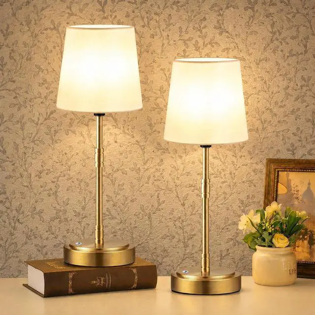 Main image of Cordless Table Lamps Set of 2 Battery Operated Lamp with 7500mAh Rechargeable Battery, Stepless Dimmable Vintage Brushed Gold Desk Wireless Lamps for Dining Room, Nightstand & Patio (Bulbs Included)