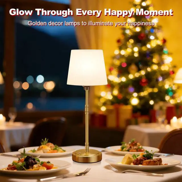 Alt view image 7 of 7 - Cordless Table Lamps Set of 2 Battery Operated Lamp with 7500mAh Rechargeable Battery, Stepless Dimmable Vintage Brushed Gold Desk Wireless Lamps for Dining Room, Nightstand & Patio (Bulbs Included)