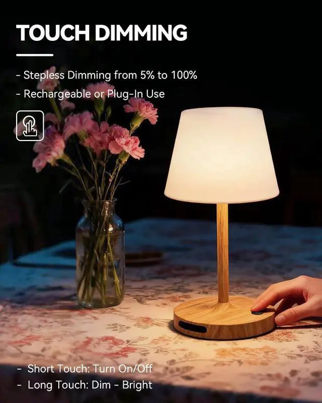 Alt view image 3 of 7 - Outdoor Waterproof Shower Lamp, 5200mAh Cordless Rechargeable Table Lamp with Touch Dimming, IP65 Wireless LED Night Light for Patio, Camping, Bathroom, Restaurant & Kitchen