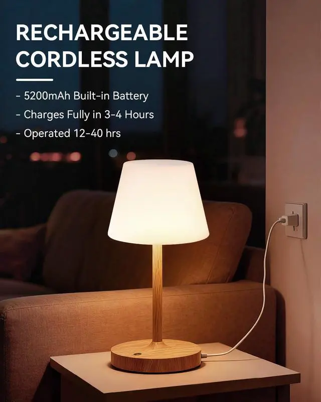 Alt view image 5 of 7 - Outdoor Waterproof Shower Lamp, 5200mAh Cordless Rechargeable Table Lamp with Touch Dimming, IP65 Wireless LED Night Light for Patio, Camping, Bathroom, Restaurant & Kitchen
