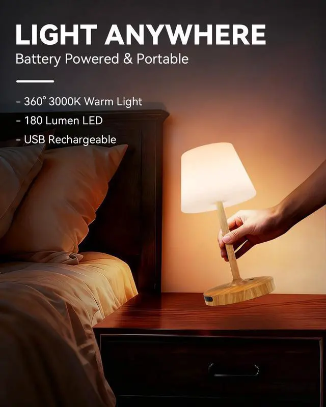 Alt view image 4 of 7 - Outdoor Waterproof Shower Lamp, 5200mAh Cordless Rechargeable Table Lamp with Touch Dimming, IP65 Wireless LED Night Light for Patio, Camping, Bathroom, Restaurant & Kitchen