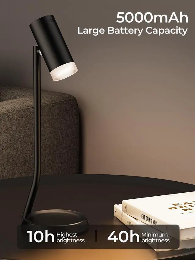 Alt view image 3 of 7 - Cordless Table Lamps, Battery Operated Portable Table Light with Magnetic Adjustable Angle Head, 5000mAh Rechargeable Lamp with CCT Dimming for Patio Party Restaurant Dining Home 1 Pack