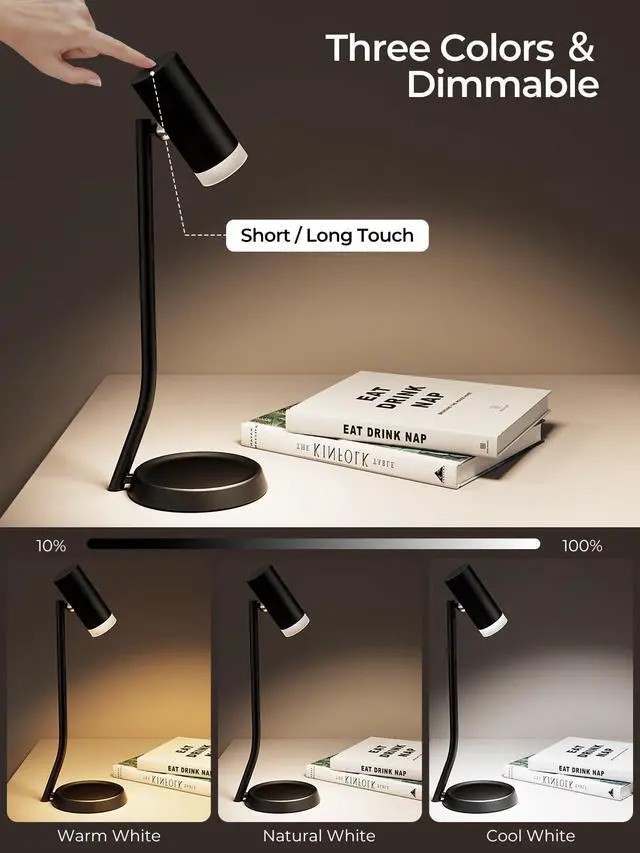 Alt view image 5 of 7 - Cordless Table Lamps, Battery Operated Portable Table Light with Magnetic Adjustable Angle Head, 5000mAh Rechargeable Lamp with CCT Dimming for Patio Party Restaurant Dining Home 1 Pack