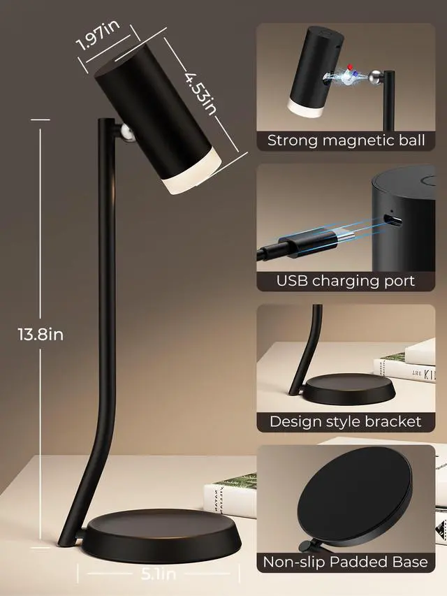Alt view image 7 of 7 - Cordless Table Lamps, Battery Operated Portable Table Light with Magnetic Adjustable Angle Head, 5000mAh Rechargeable Lamp with CCT Dimming for Patio Party Restaurant Dining Home 1 Pack