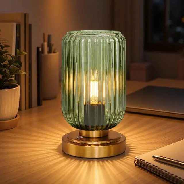 Main image of Cordless Table Lamp for Bedroom, 7500mAh Rechargeable Battery Operated Lamp, Modern Touch Dimmable Wireless Lamp Gold Base Green Glass Shade for Living Room, Desk, Led Bulb Included