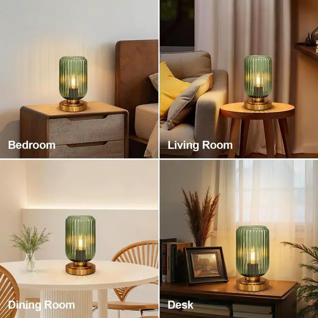 Alt view image 5 of 7 - Cordless Table Lamp for Bedroom, 7500mAh Rechargeable Battery Operated Lamp, Modern Touch Dimmable Wireless Lamp Gold Base Green Glass Shade for Living Room, Desk, Led Bulb Included