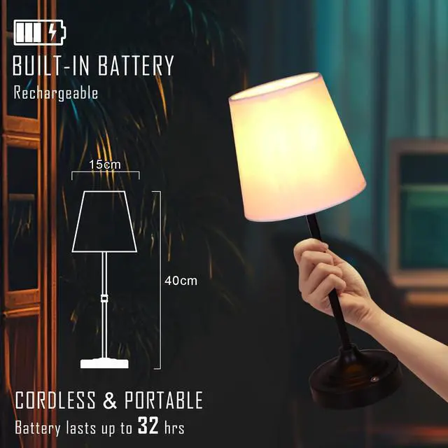 Alt view image 4 of 6 - Rechargeable Battery Powered Table Lamp, Wireless LED Lamps, Cordless Touch Lamps, Stepless Dimmable Bedside Lamps, Night Lamp for Bedroom, Dinning Room, Kitchen Decor, Office (Black)