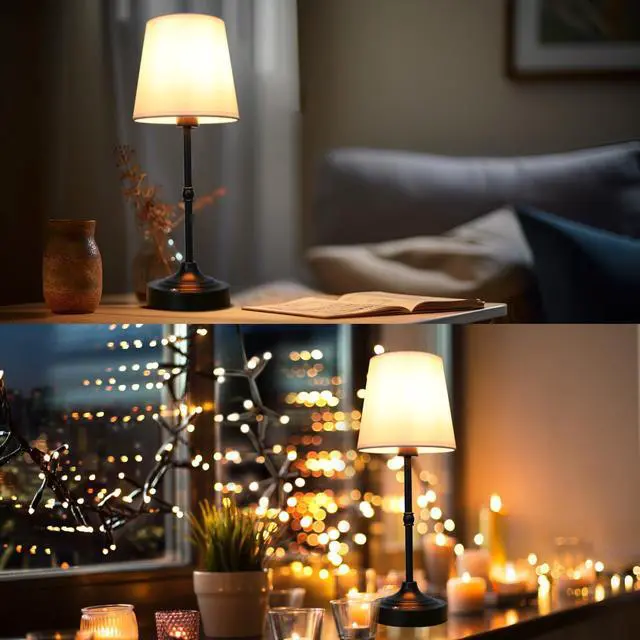 Alt view image 3 of 6 - Rechargeable Battery Powered Table Lamp, Wireless LED Lamps, Cordless Touch Lamps, Stepless Dimmable Bedside Lamps, Night Lamp for Bedroom, Dinning Room, Kitchen Decor, Office (Black)