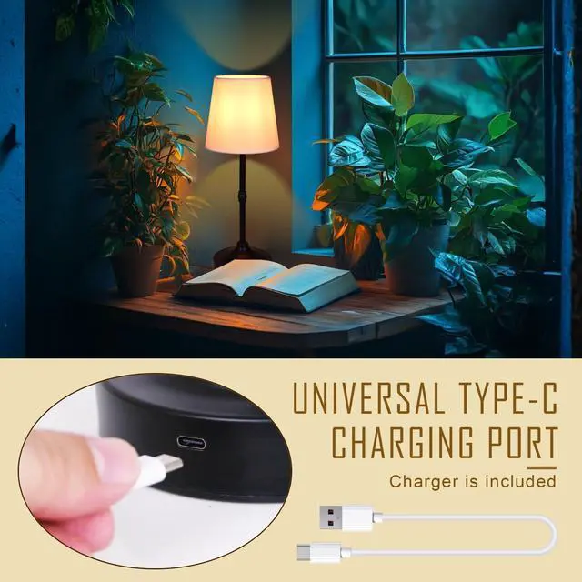 Alt view image 5 of 6 - Rechargeable Battery Powered Table Lamp, Wireless LED Lamps, Cordless Touch Lamps, Stepless Dimmable Bedside Lamps, Night Lamp for Bedroom, Dinning Room, Kitchen Decor, Office (Black)