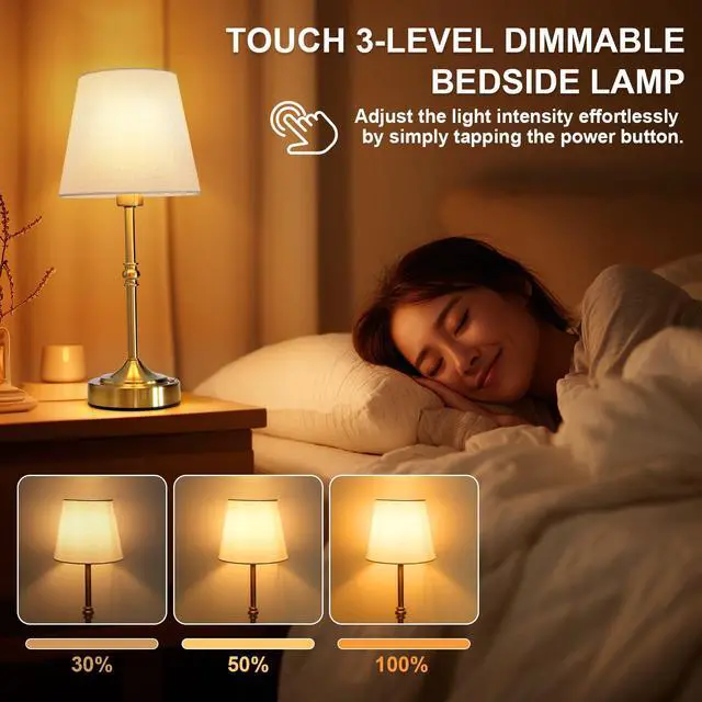 Alt view image 2 of 7 - Rechargeable Cordless Table Lamp, 5000mAh Battery Operated Lamp, Wireless 3-Level Dimmable Touch Lamp, Portable Night Bedside Brass Lamp, Desk Light for Home Decor, Patio, Restaurant, Dinning