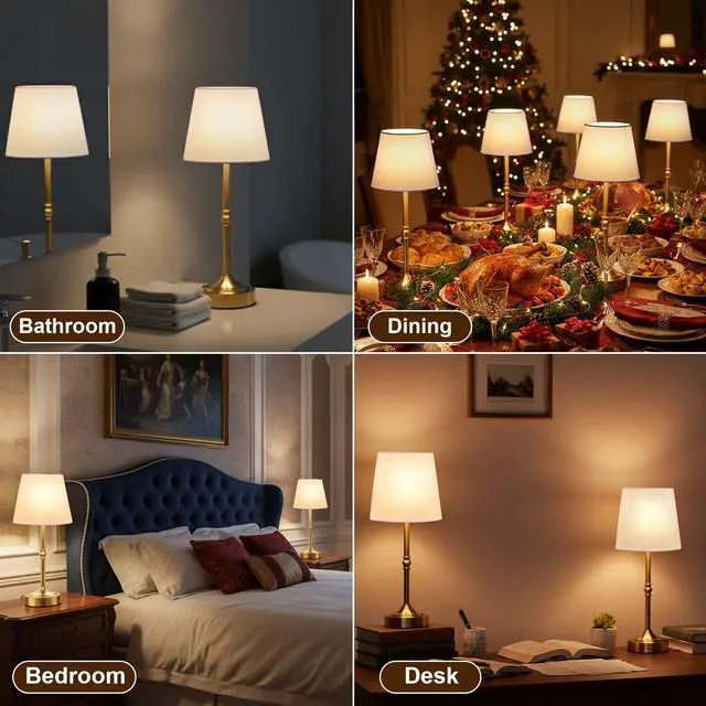 Alt view image 6 of 7 - Rechargeable Cordless Table Lamp, 5000mAh Battery Operated Lamp, Wireless 3-Level Dimmable Touch Lamp, Portable Night Bedside Brass Lamp, Desk Light for Home Decor, Patio, Restaurant, Dinning