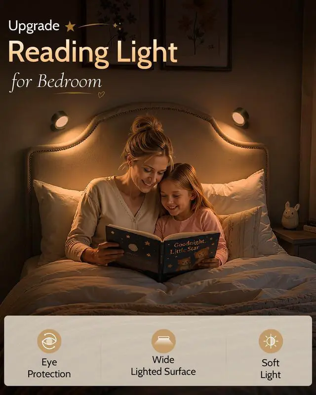 Alt view image 4 of 7 - LED Wall Mounted Lights, Rechargeable Wall Sconces Lamp, 3 Color Temps & Remote and Touch, 360°Rotation Dimmable Cordless Wall Light for Study Bedroom Reading Bedside(Black, 2 Pack)