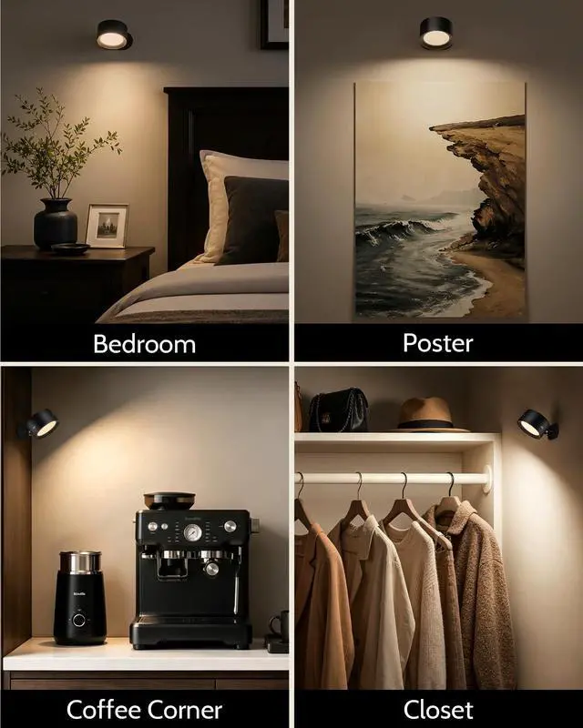 Alt view image 5 of 7 - LED Wall Mounted Lights, Rechargeable Wall Sconces Lamp, 3 Color Temps & Remote and Touch, 360°Rotation Dimmable Cordless Wall Light for Study Bedroom Reading Bedside(Black, 2 Pack)