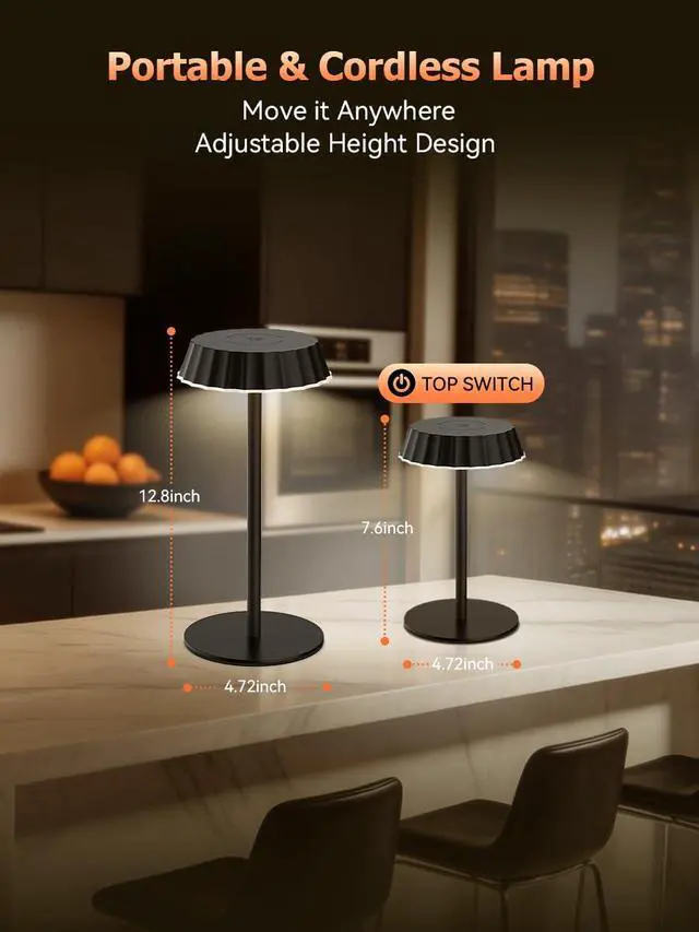 Alt view image 6 of 7 - Rechargeable Table Lamp IP65 Waterproof & Fast Charging, 5000mAh Battery Cordless LED with 3-Color Dimmable Light, 2-Pack for Camping, Bedroom & Kitchen